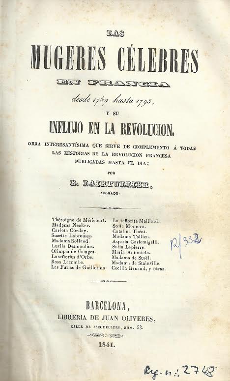 Foto 2 de 3 del artículo ««Las mugeres célebres en Francia desde 1789 hasta 1795 y su influjo en la revolución»…»