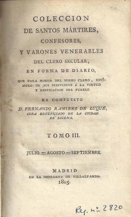 Foto 2 de 3 del artículo ««Colección de santos mártires confesores y varones venerables del clero secular en forma…»