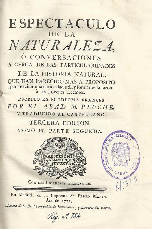 Foto 2 de 3 del artículo ««Espectaculo de la naturaleza, ó Conversaciones a cerca de las particularidades de la…»