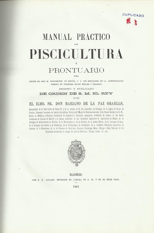 Foto 1 de 3 del artículo ««Manual práctico de piscicultura ó Prontuario para servir de guía al piscicultor en…»
