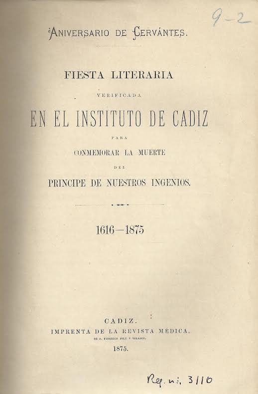 Foto 2 de 3 del artículo ««Aniversario de Cervantes : fiesta literaria verificada en el Instituto de Cádiz para…»