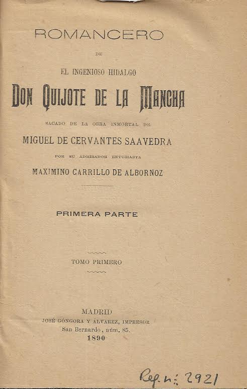 Foto 1 de 3 del artículo ««Romancero de El Ingenioso Hidalgo Don Quijote de la Mancha» de Carrillo de Albornoz…»