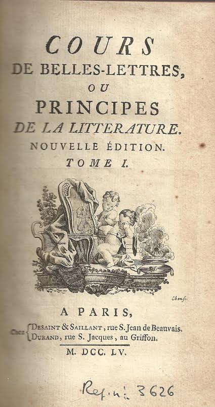 Foto 1 de 3 del artículo ««Cours de belles-lettres ou Principes de la litterature», editado en París en 1755»