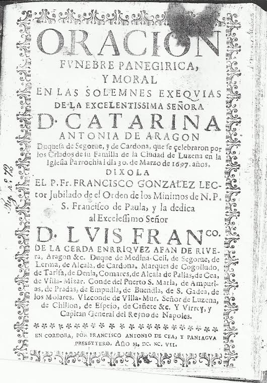 Foto 1 de 3 del artículo «Oración en las solemnes exequias de D.ª Catalina Antonia de Aragón, duquesa de Segorve y…»