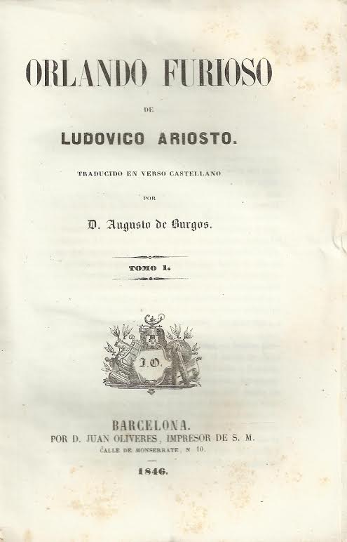 Foto 1 de 3 del artículo ««Orlando furioso» de Ariosto, traducido por Augusto de Burgos (1846-1847)»