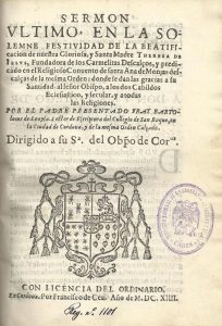 Foto 1 de 3 del artículo «Sermón dado en la festividad de la beatificación de Santa Teresa de Jesús (Fray Bartolomé…»