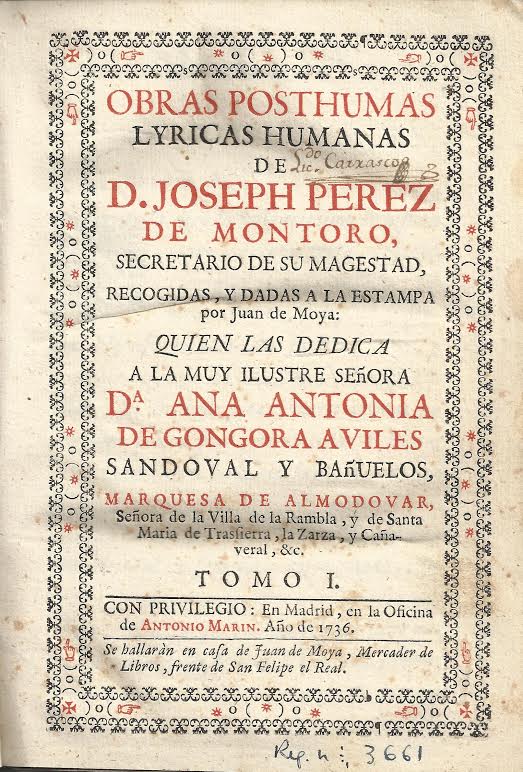 Foto 1 de 4 del artículo ««Obras posthumas lyricas humanas» de Pérez de Montoro (1736)»