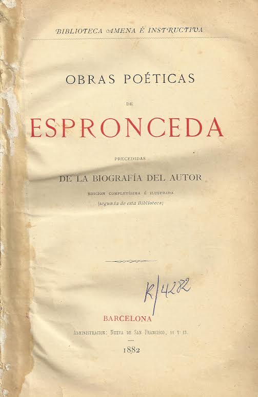 Foto 1 de 4 del artículo ««Obras poéticas» de Espronceda (Barcelona, 1882)»