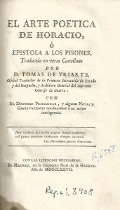 Foto 1 de 4 del artículo ««El arte poética de Horacio o Epístola a los Pisones», traducida por Tomás de Iriarte…»