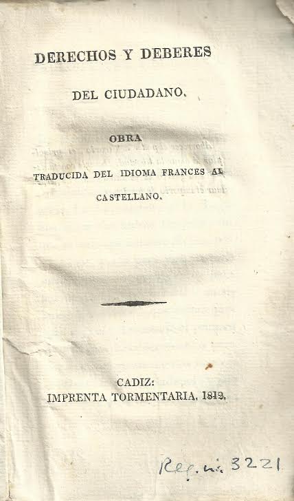 Foto 1 de 4 del artículo ««Derechos y deberes del ciudadano», obra traducida del idioma francés al castellano…»