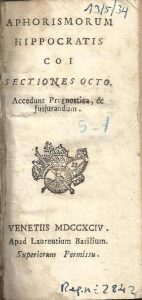 Foto 1 de 4 del artículo ««Aphorismorum Hippocratis Coi sectiones octo» (Venetiis, 1794)»