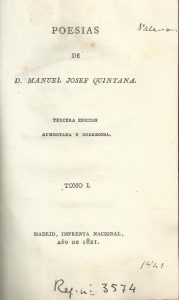Foto 1 de 4 del artículo ««Poesías» de Manuel Josef Quintana (Madrid, 1821), donación de Juan Valera»
