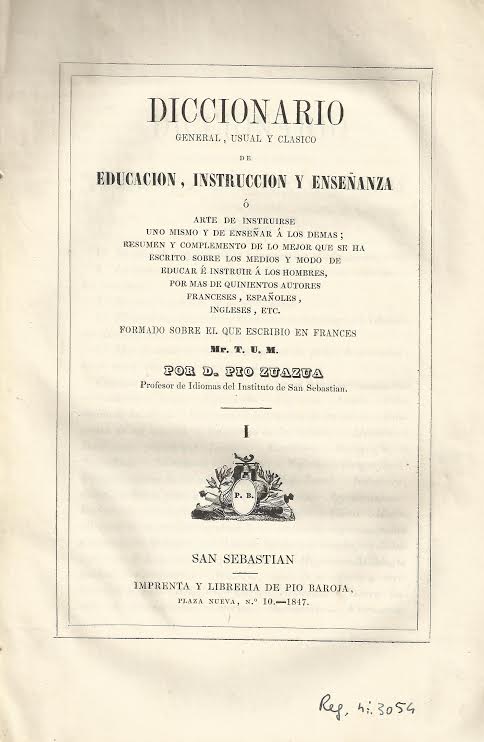 Foto 1 de 5 del artículo ««Diccionario general, usual y clásico de educación, instrucción y enseñanza» por Pío…»