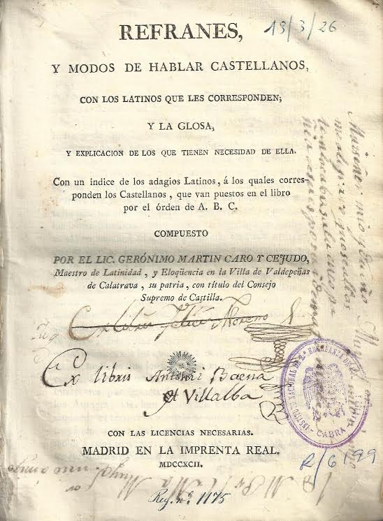 Foto 1 de 4 del artículo ««Refranes, modos de hablar castellano, con los latinos que les corresponden y la glosa y…»