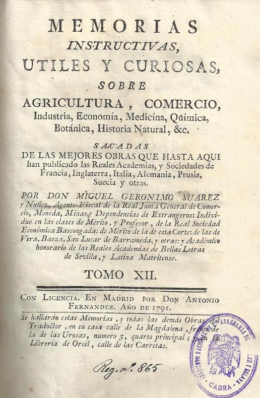 Foto 1 de 4 del artículo ««Memorias instructivas, útiles y curiosas sobre agricultura, comercio, industria…»