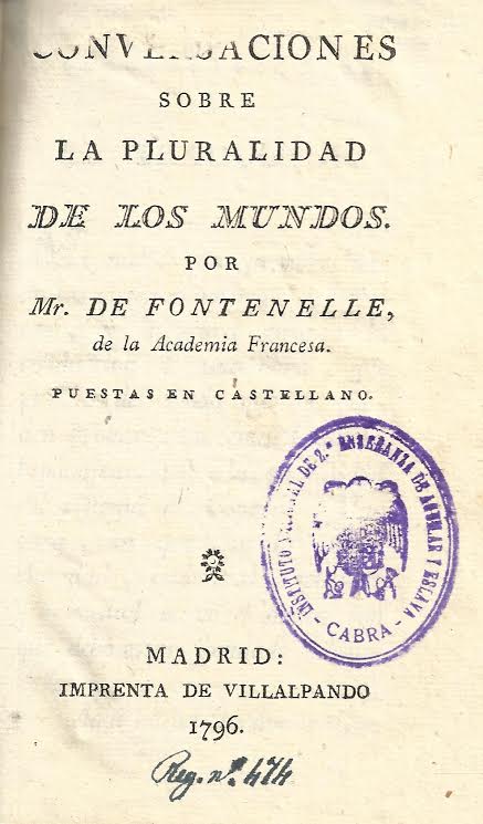 Foto 1 de 4 del artículo ««Conversaciones sobre la pluralidad de los mundos» por Mr. de Fontenelle (Madrid, 1796)»