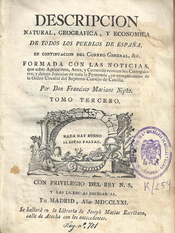 Foto 1 de 4 del artículo ««Descripción natural, geográfica y económica de todos los pueblos de España» por…»
