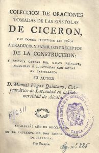Foto 1 de 4 del artículo ««Colección de oraciones tomadas de las epístolas de Cicerón…» por Manuel Vegas Quintano…»