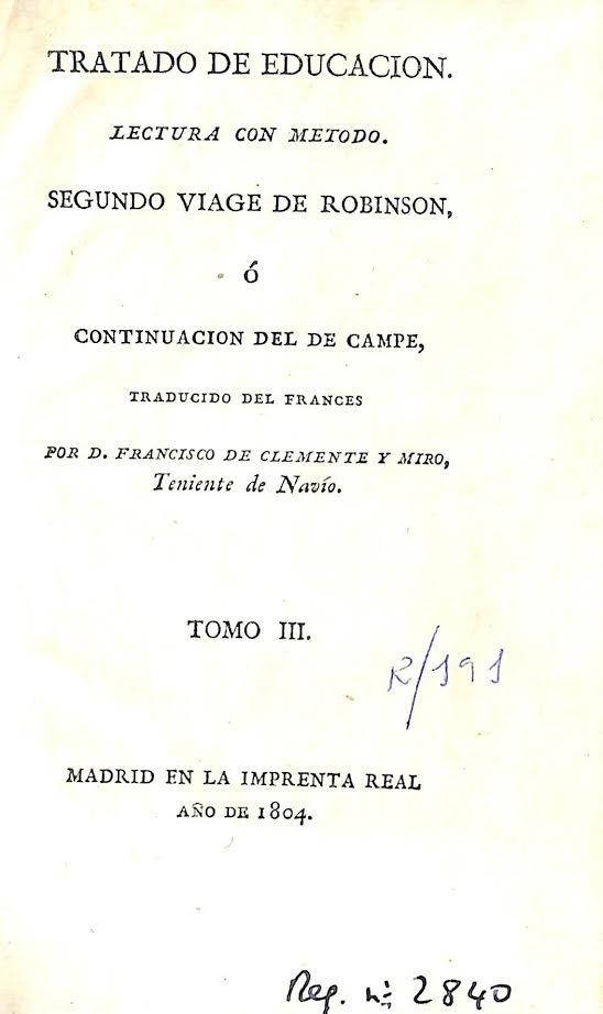Foto 2 de 6 del artículo ««Segundo viage de Robinson ó continuación del de Campe», traducido del francés por…»
