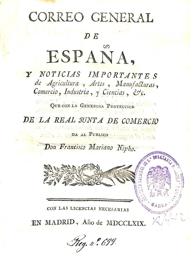 Foto 1 de 5 del artículo ««Correo general de España y noticias importantes de agricultura, artes, manufacturas…»