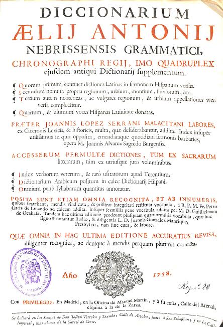 Foto 1 de 5 del artículo ««Diccionarium Aelij Antonij Nebrissensis» (Madrid, 1758)»