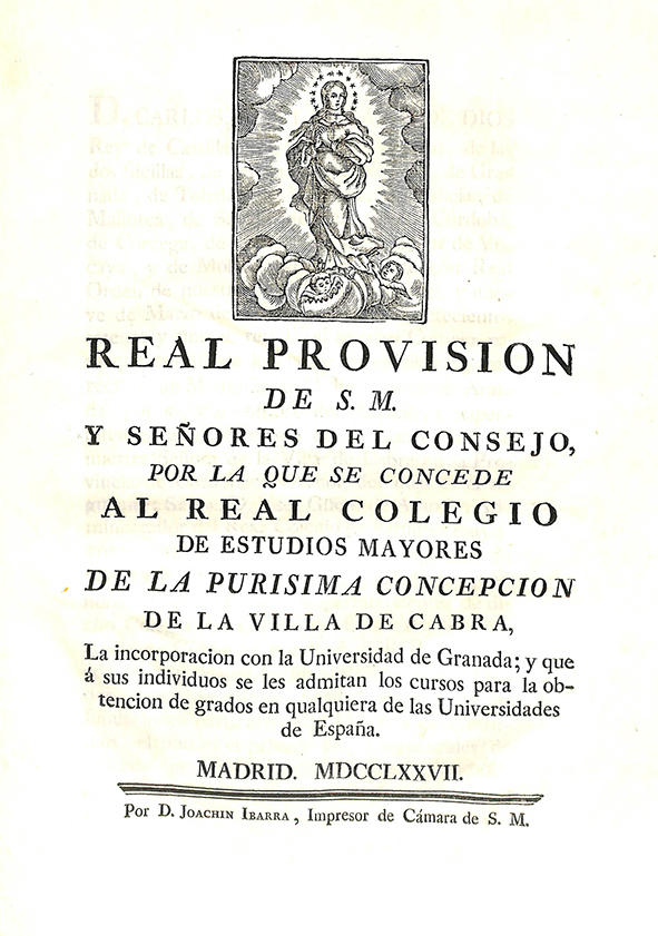 Foto 1 de 11 del artículo «Real provisión de S. M. y señores del Consejo por la que se concede al Real Colegio de…»
