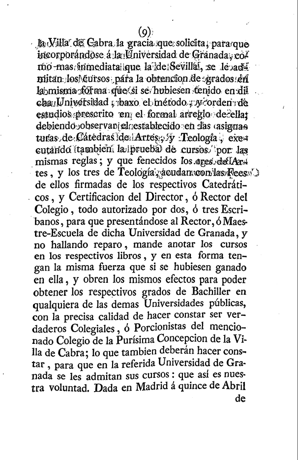 Foto 10 de 11 del artículo «Real provisión de S. M. y señores del Consejo por la que se concede al Real Colegio de…»