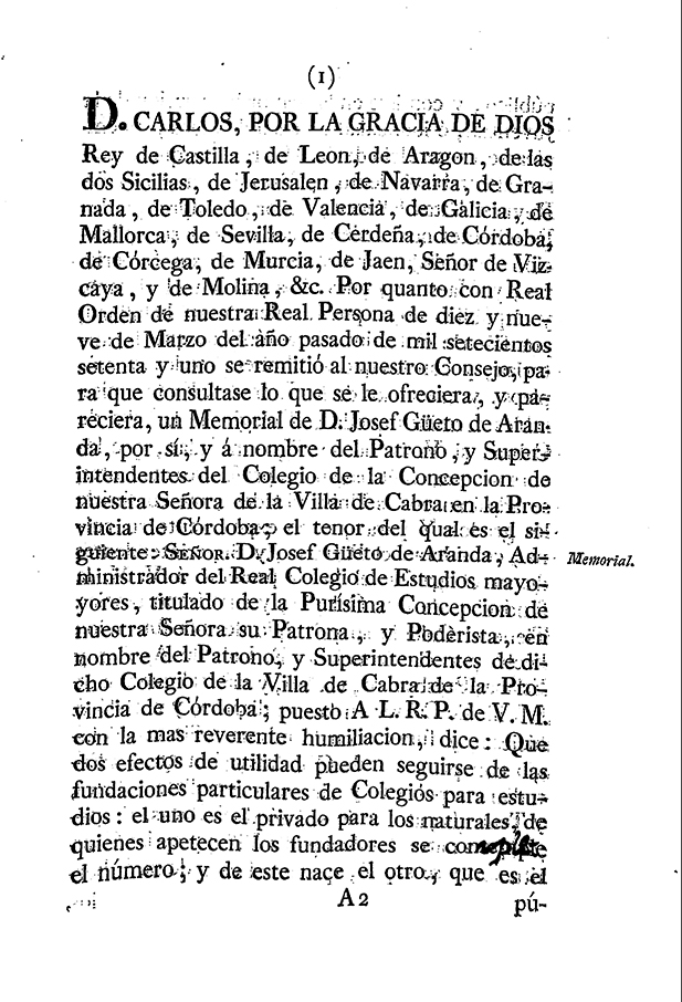 Foto 2 de 11 del artículo «Real provisión de S. M. y señores del Consejo por la que se concede al Real Colegio de…»
