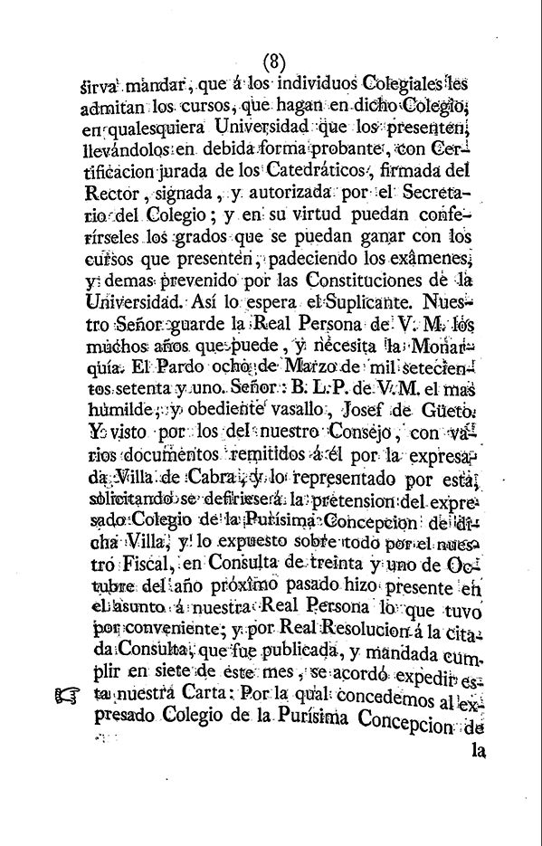 Foto 9 de 11 del artículo «Real provisión de S. M. y señores del Consejo por la que se concede al Real Colegio de…»