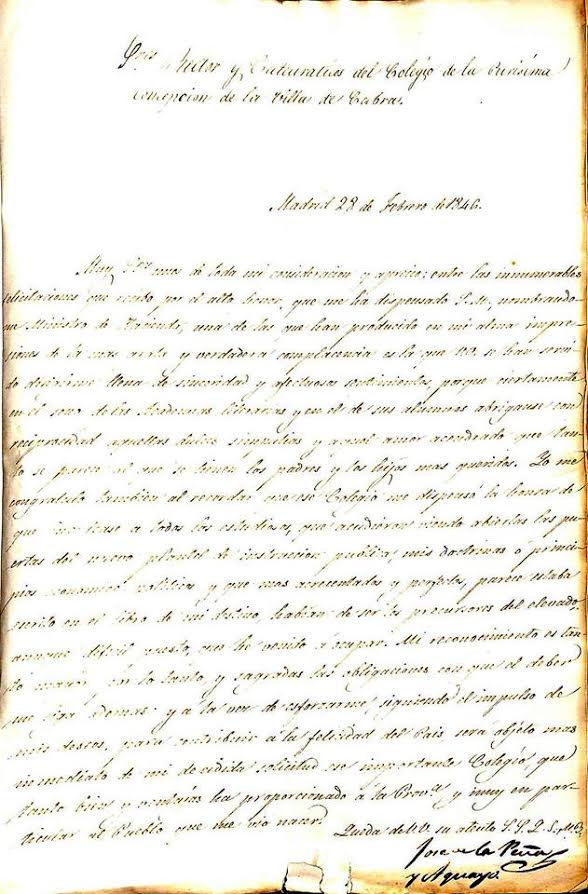 Foto 2 de 4 del artículo «Carta de Peña y Aguayo agradeciendo la felicitación del Colegio de la Purísima…»