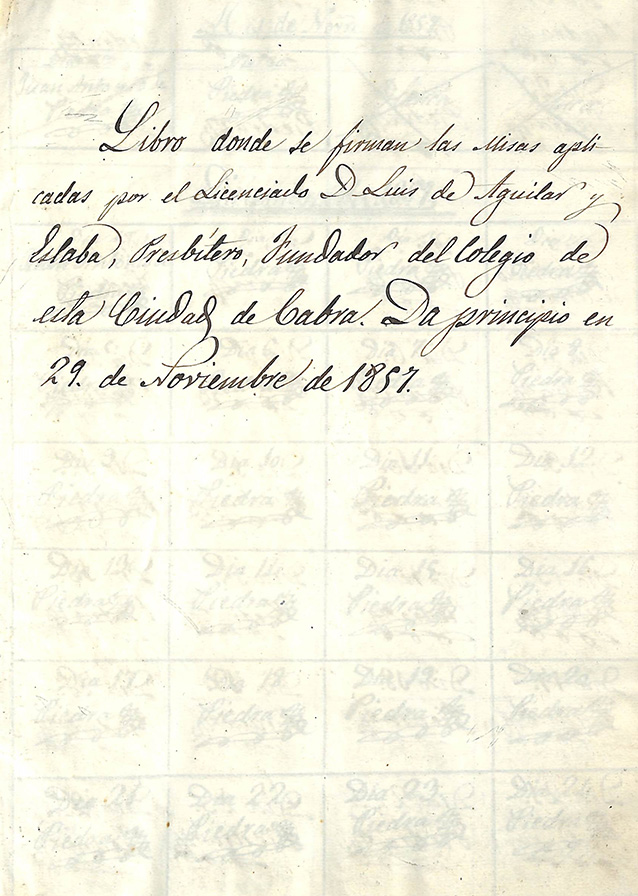Foto 2 de 7 del artículo «Libro de punto donde se firman las misas aplicadas por el licenciado D. Luis de Aguilar y…»