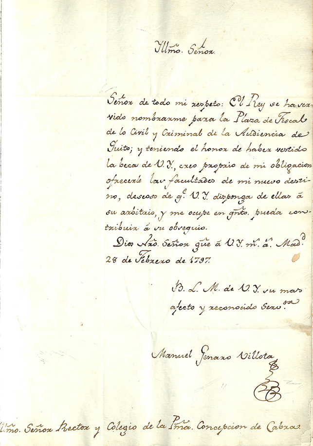 Foto 1 de 4 del artículo «3 cartas de Manuel Genaro Villota (1797, 1829, 1833), fiscal de la Real Audiencia de…»