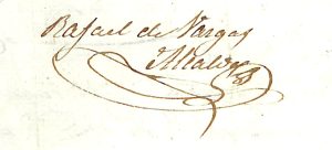 Foto del artículo «Firma autógrafa de D. Rafael de Vargas y Alcalde, primer director del instituto Aguilar y…»
