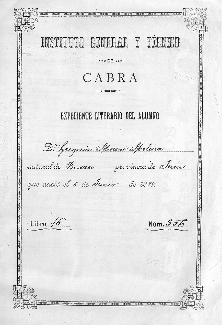 Foto 1 de 6 del artículo «Gregoria Moreno Molina, alumna de Magisterio Elemental en el Instituto de Cabra (1910)»
