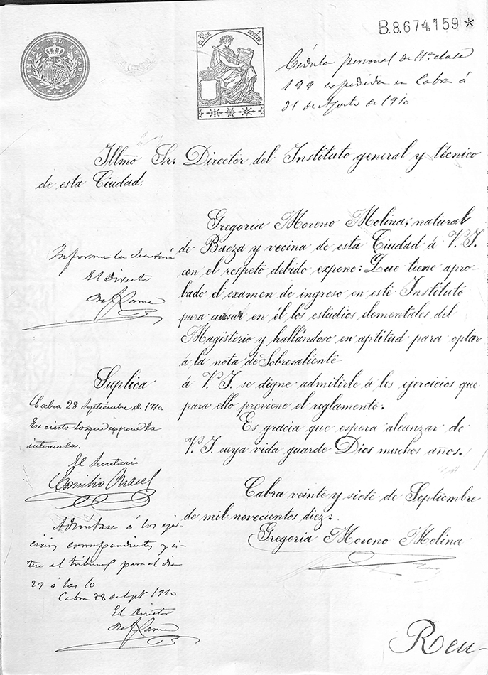Foto 4 de 6 del artículo «Gregoria Moreno Molina, alumna de Magisterio Elemental en el Instituto de Cabra (1910)»