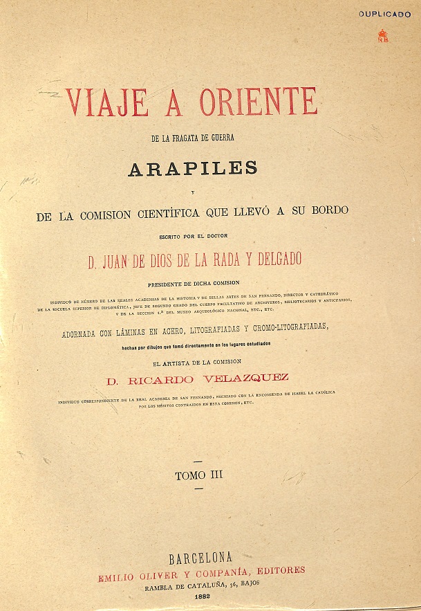 Foto 1 de 2 del artículo ««Viaje a Oriente de la fragata de guerra Arapiles y de la Comisión Científica que llevó a…»
