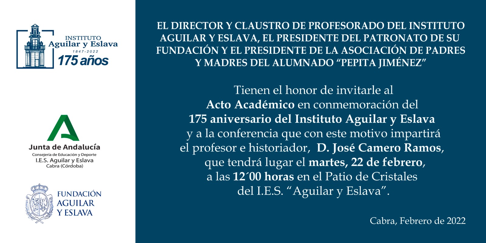 Foto del artículo «Acto conmemorativo del 175º aniversario del IES Aguilar y Eslava»