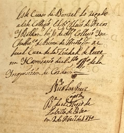 Nota manuscrita de la donación, firmada en 1740
